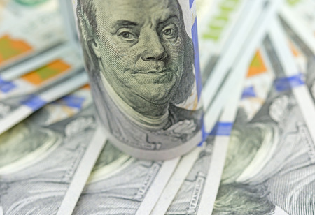 Background of the one hundred dollar banknotesの写真素材