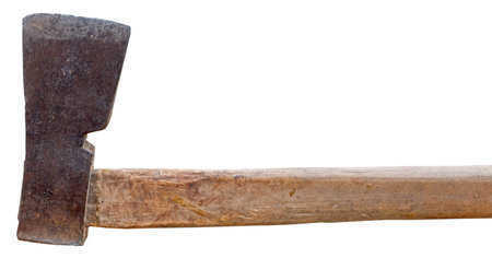 old axe with wooden handle on white backgroundの写真素材