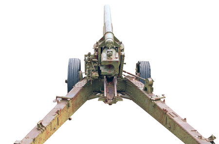 old German cannon of the period of WW2 on white backgroundの写真素材