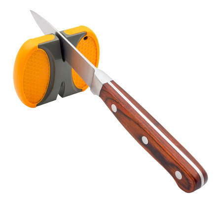 Knife sharpener and knife isolated on white background