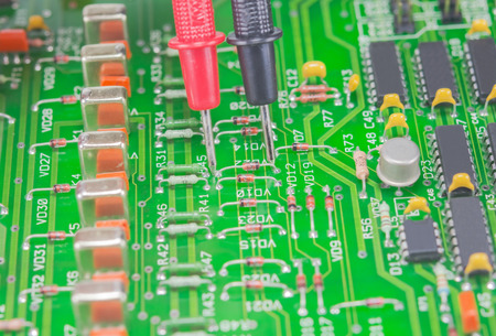 electric measuring a printed circuit boardの写真素材