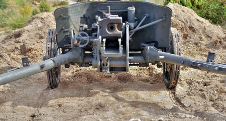 old German cannon of the period of WW2 on position in the museum