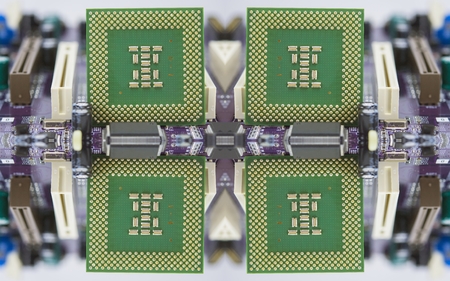 macro view of cpu pins and circuit mother board