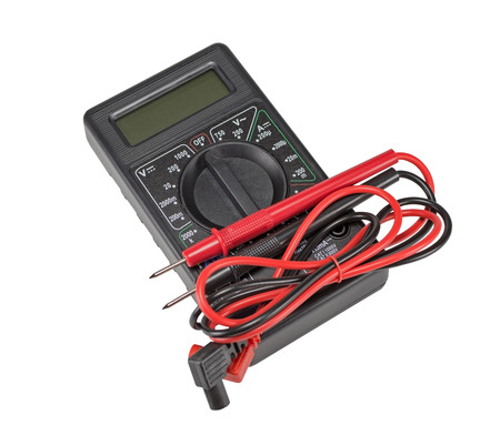 Black color digital multimeter isolated on white background
