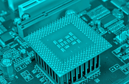 macro view of cpu pins and circuit mother board