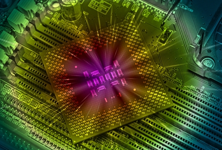 macro view of cpu pins and circuit mother board