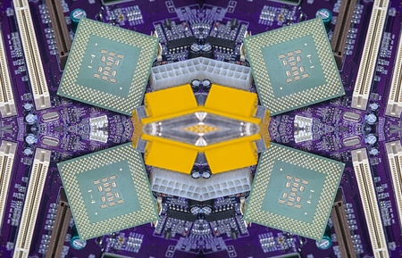 macro view of cpu pins and circuit mother board