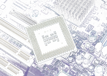 macro view of cpu pins and circuit mother boardの写真素材