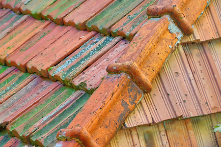 Roof with old tiles seen from above