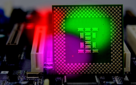 macro view of cpu pins and circuit mother boardの写真素材