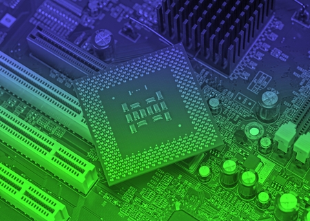 macro view of cpu pins and circuit mother board