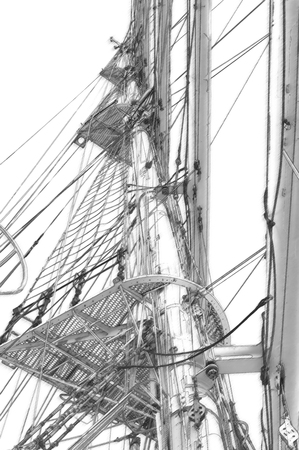 Masts and rigging of a sailing ship