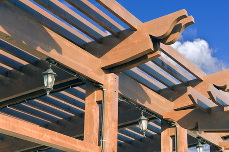 Wooden pavilion for sun protection on the beachの写真素材