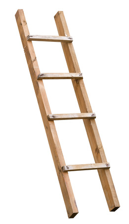 old wooden ladder isolated on white backgroundの写真素材