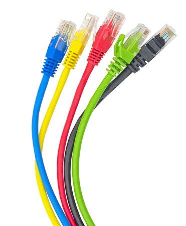 Set of multi coloured network cables isolated on white background