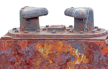 big old rusty Bollard on white Backgroundの写真素材