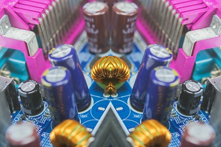 Computer motherboard, electronic components on circuits boardの写真素材