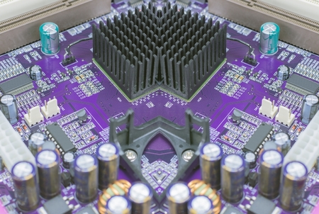 Empty CPU processor socket with pins on motherboard