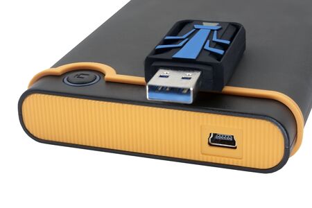 hard disk and Usb flash drive isolated on a white background