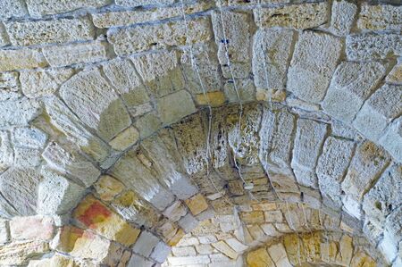 Large ancient vaulted hall of old fortressの写真素材