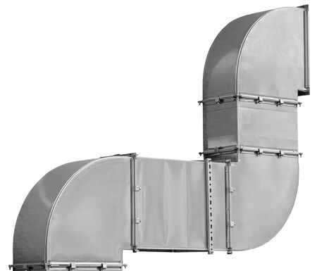 large industrial shiny metal pipe on white background