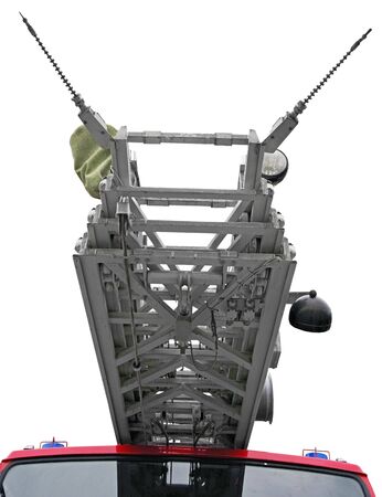 top of a firetruck ladder on white backgroundの写真素材