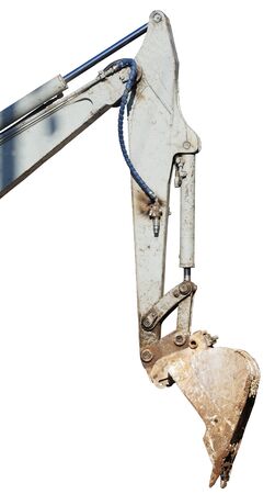 part of modern excavator machines isolated on white backgroundの写真素材