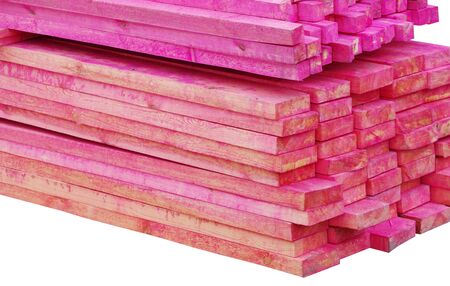 Wooden planks, lining, boards for construction works on white backgroundの写真素材