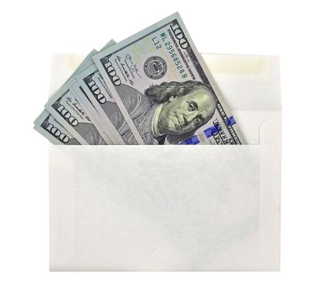 dollar money in the envelope on white backgroundの写真素材