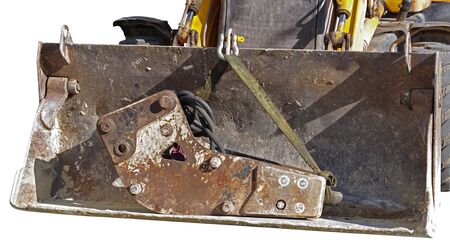 part of modern yellow excavator machines isolated on white