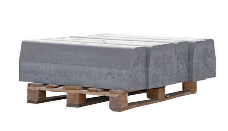 Tile blocks on pallets lie next to each other on white backgroundの写真素材