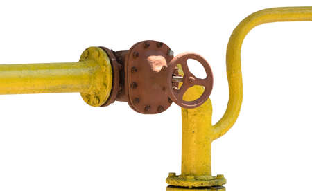 metal pipe with valve on a white backgroundの写真素材