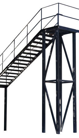 step black metal ladder on white background