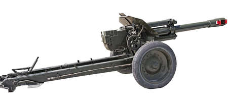 Artillery gun from the World War II age on white background