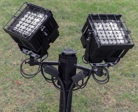 Close up outdoor LED lamp on the grass