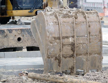 part of modern yellow excavator machines