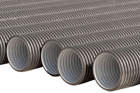 black plastic pipes for water supply or sewerage prepared for installation or repair of the water supply systemの写真素材