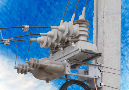 High voltage electrical substation on wiring, connections and insulators of a electrical substation