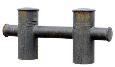 big old rusty Bollard on white Backgroundの写真素材