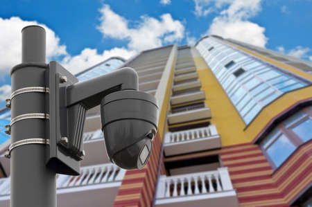 Security cameras for the safety and city background