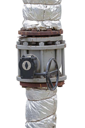 metal pipe with valve on white background
