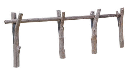 the old wooden hitching post for horses on white background