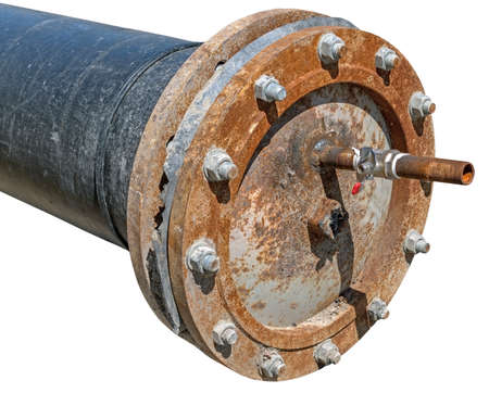 metal pipe with valve on white background