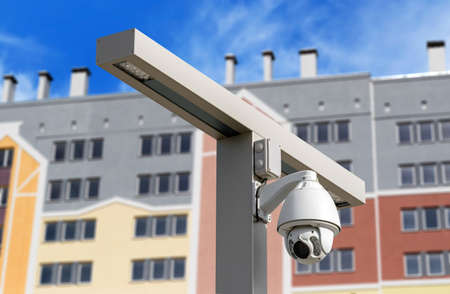 Security cameras for the safety and city background
