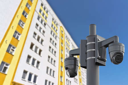 Security cameras for the safety and city background