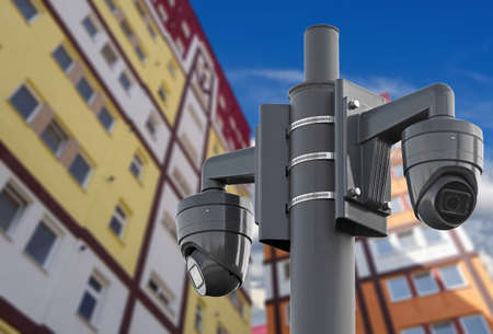 Security cameras for the safety and city background