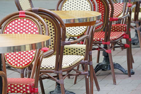 the chairs and tables in the summer cafeの写真素材