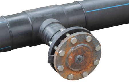 Flanges, pipe connection with flange on white background