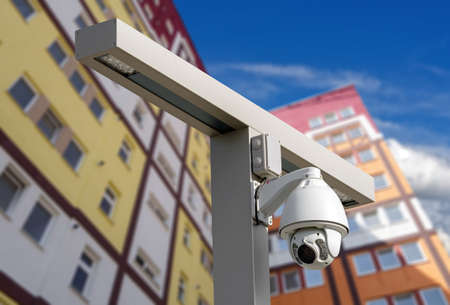 Security cameras for the safety and city backgroundの写真素材