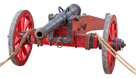 Old medieval artillery cannon on white background